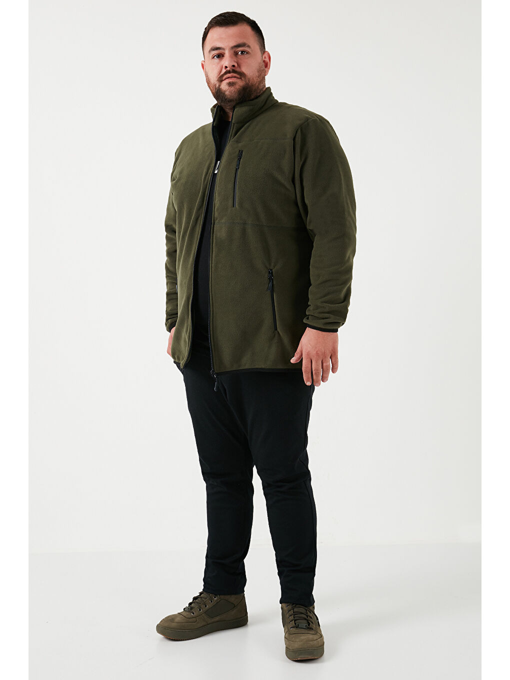 Gri Regular Fit Dik Yaka Fermuarlı Büyük Beden 2'li Paket Polar Hırka 5906028BS2-3