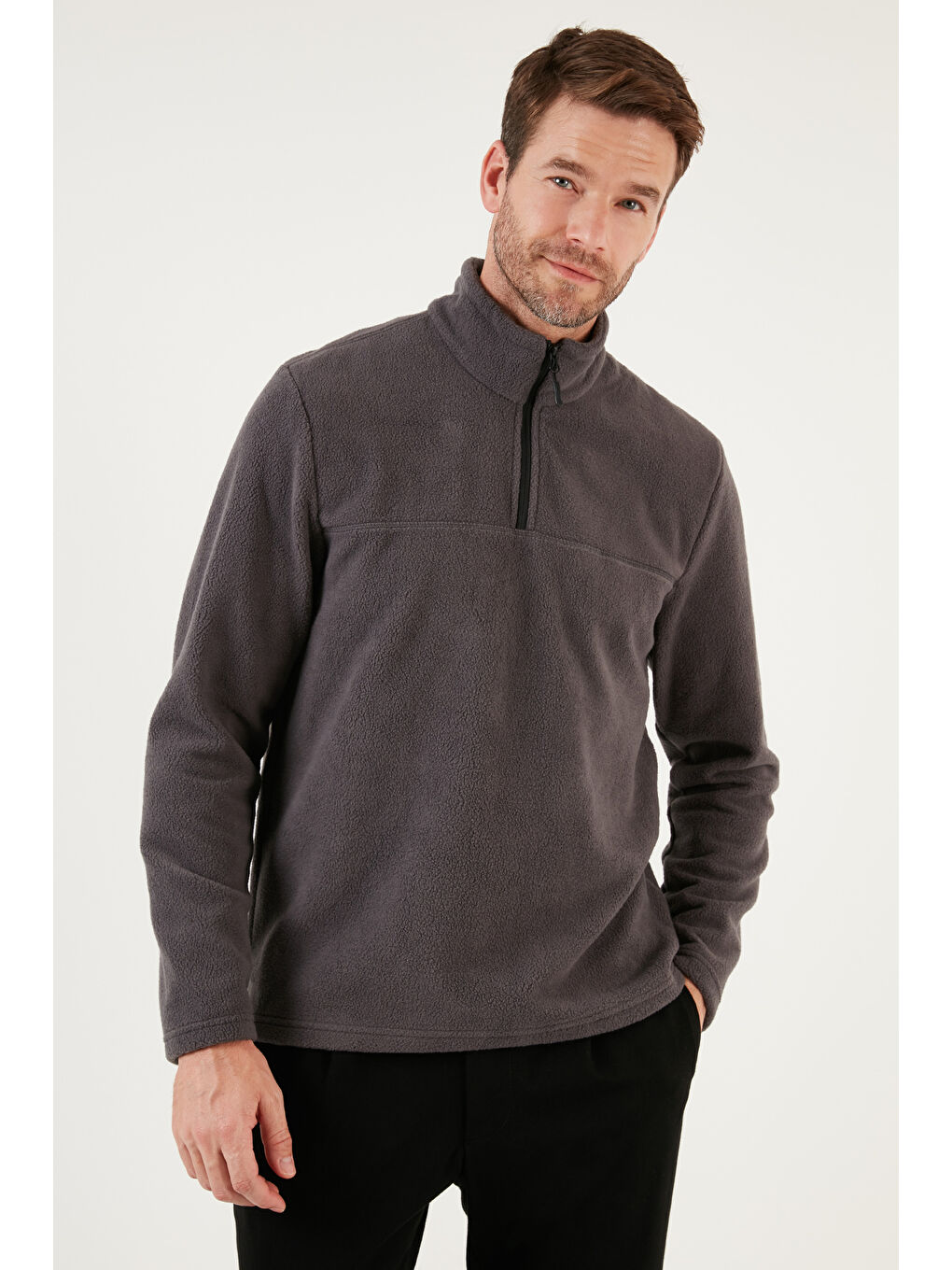 Gri Slim Fit Yarım Fermuarlı Yumuşak Dokulu Şardonlu 2'li Paket Polar 59060011S2-2