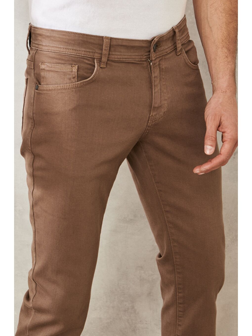 Bej Erkek Vizon 360 Derece Her Yöne Esneyen Slim Fit Dar Kesim Pamuklu Rahat Pantolon-3