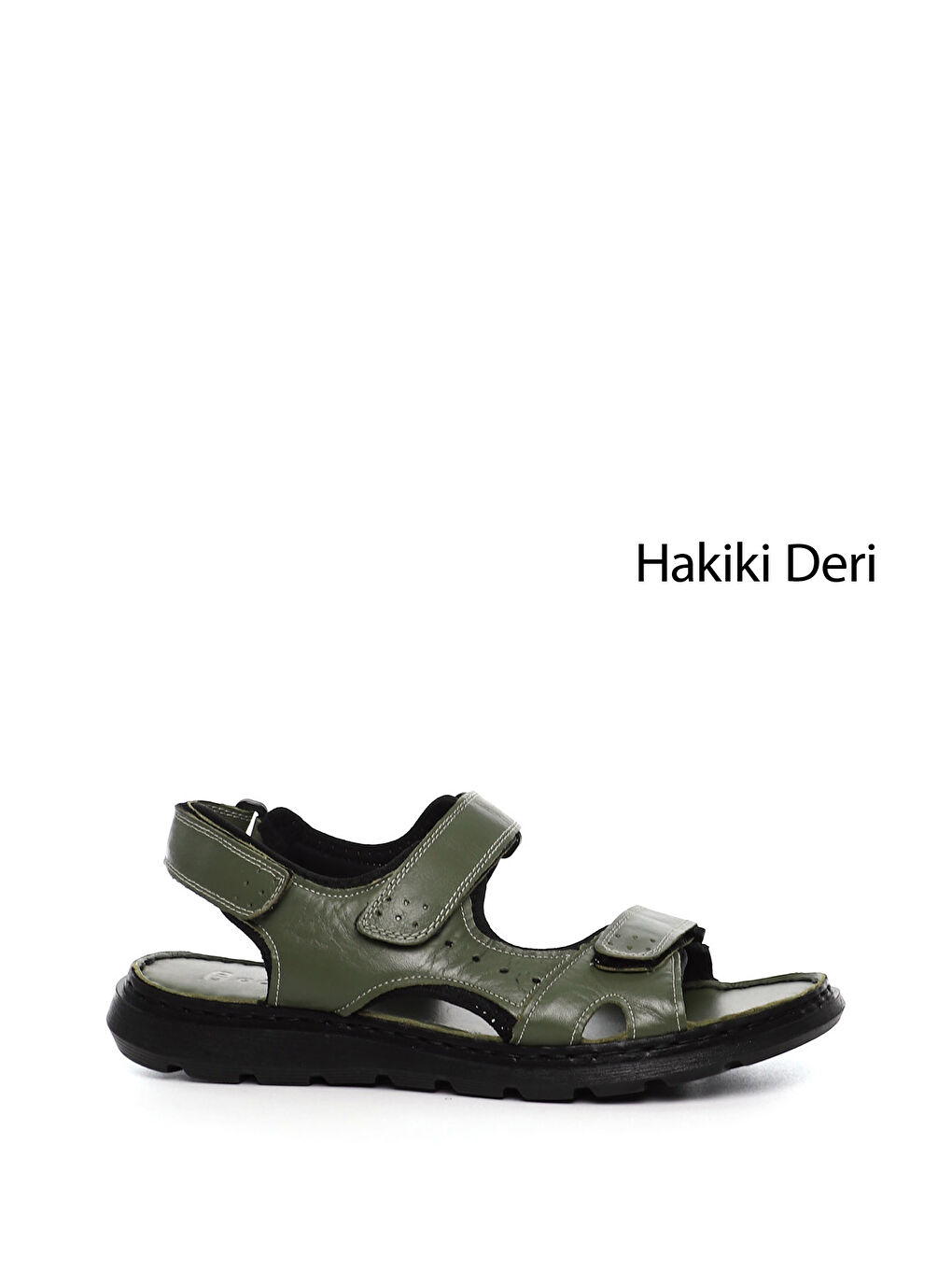 Erkek HAKİ-YEŞİL Ayarlanabilir Cırt Bantlı Hakiki Deri Sandalet