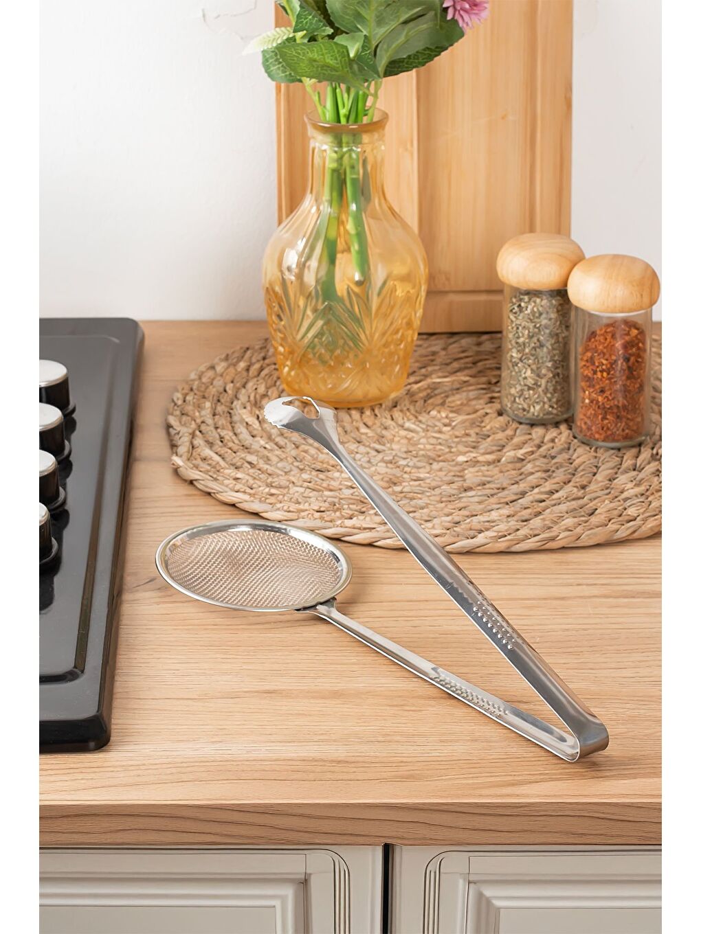 Gri Kızartma Maşası Paslanmaz Çelik Süzgeçli Maşa Kızartma Ve Haşlama Maşası Kevgiri - 29 cm-1