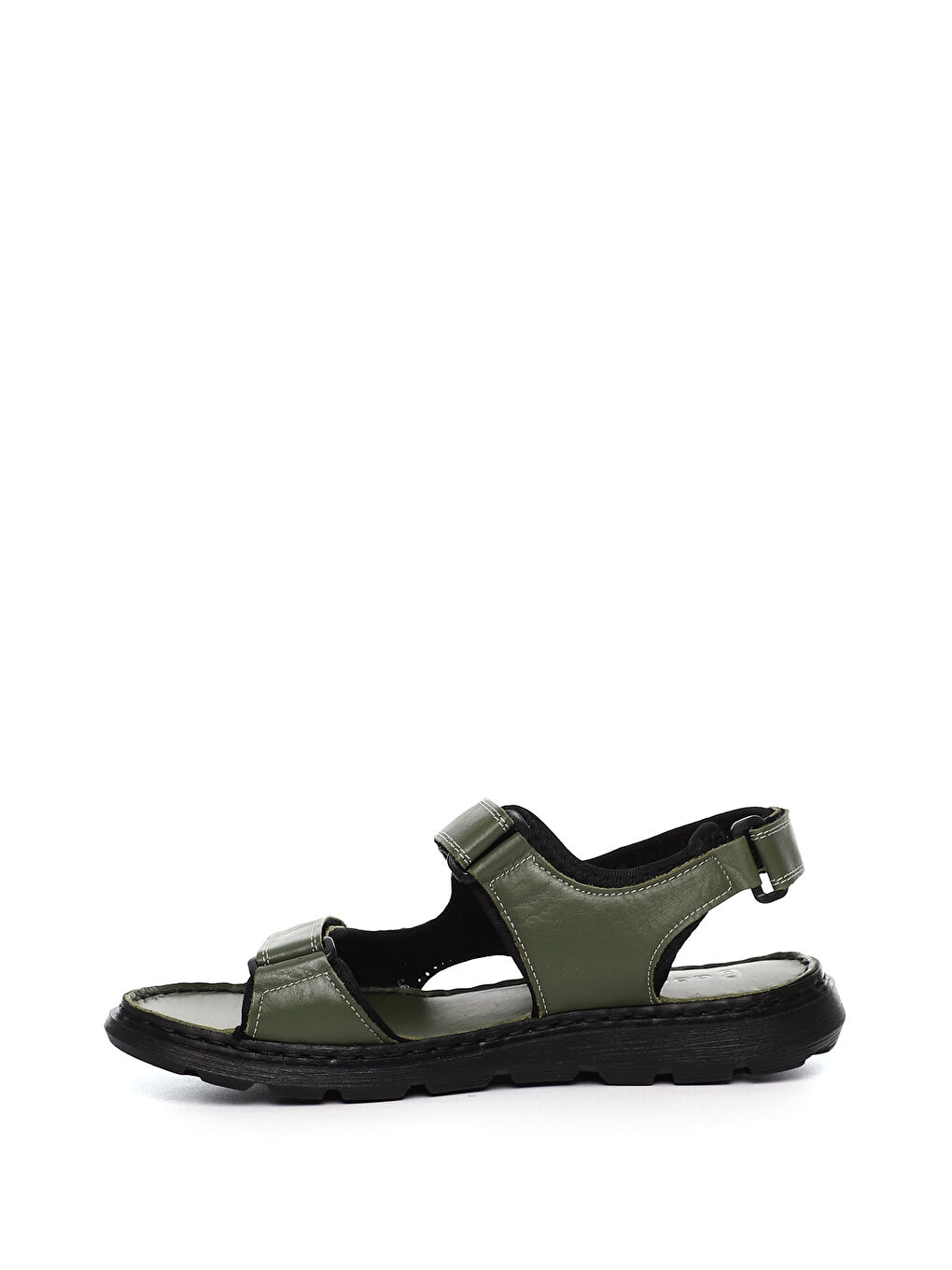 Erkek HAKİ-YEŞİL Ayarlanabilir Cırt Bantlı Hakiki Deri Sandalet-2