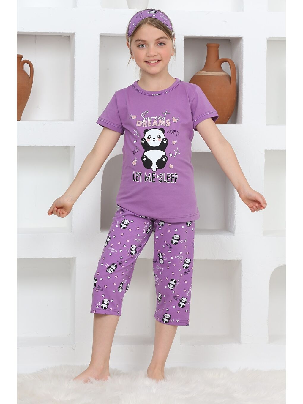 Kapi Kids Mor Kız Çocuk Uyku Bantlı-Kaprili-Pijama Takımı Mnx6112-14