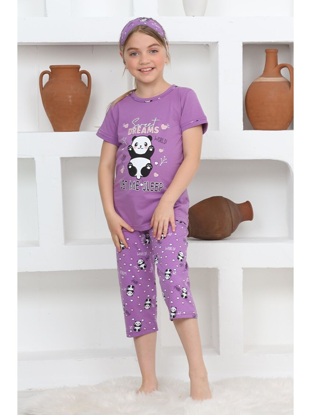 Kapi Kids Mor Kız Çocuk Uyku Bantlı-Kaprili-Pijama Takımı Mnx6112-14 - 1