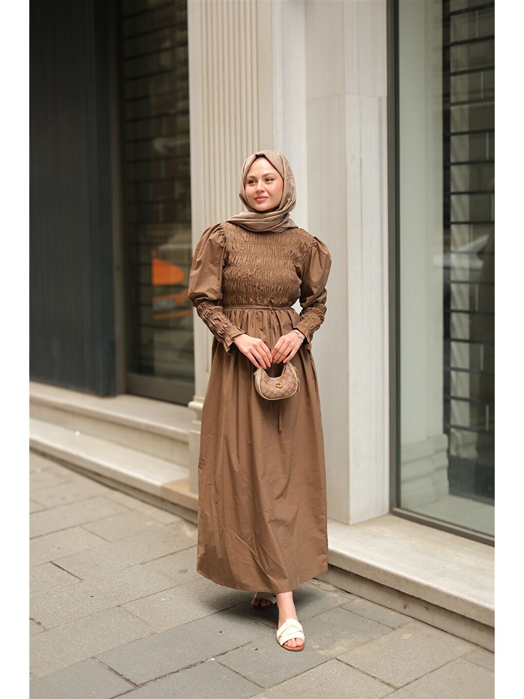 Kadın Gipeli Elbise Kahverengi-1