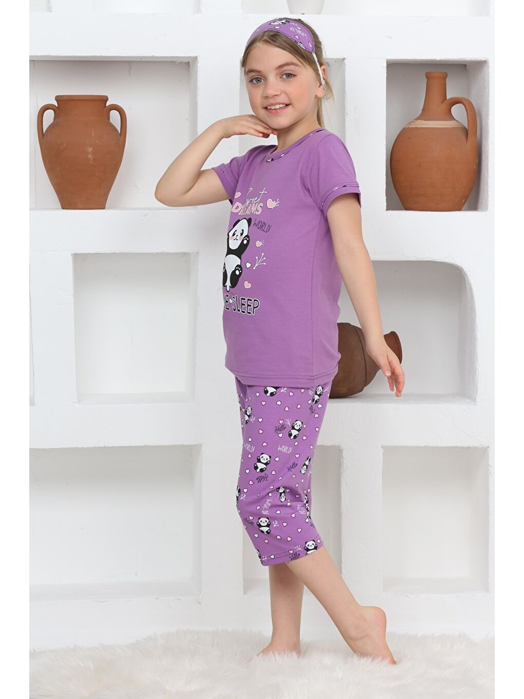 Kapi Kids Mor Kız Çocuk Uyku Bantlı-Kaprili-Pijama Takımı Mnx6112-14 - 2