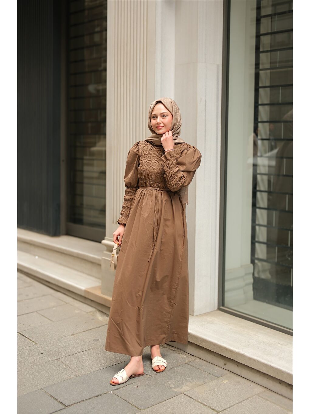 Kadın Gipeli Elbise Kahverengi-2