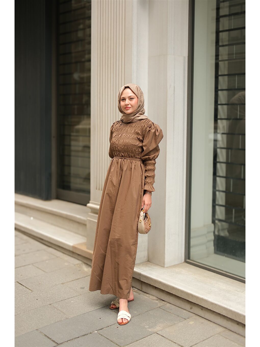 Kadın Gipeli Elbise Kahverengi-3