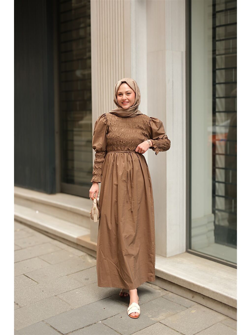 Kadın Gipeli Elbise Kahverengi-4