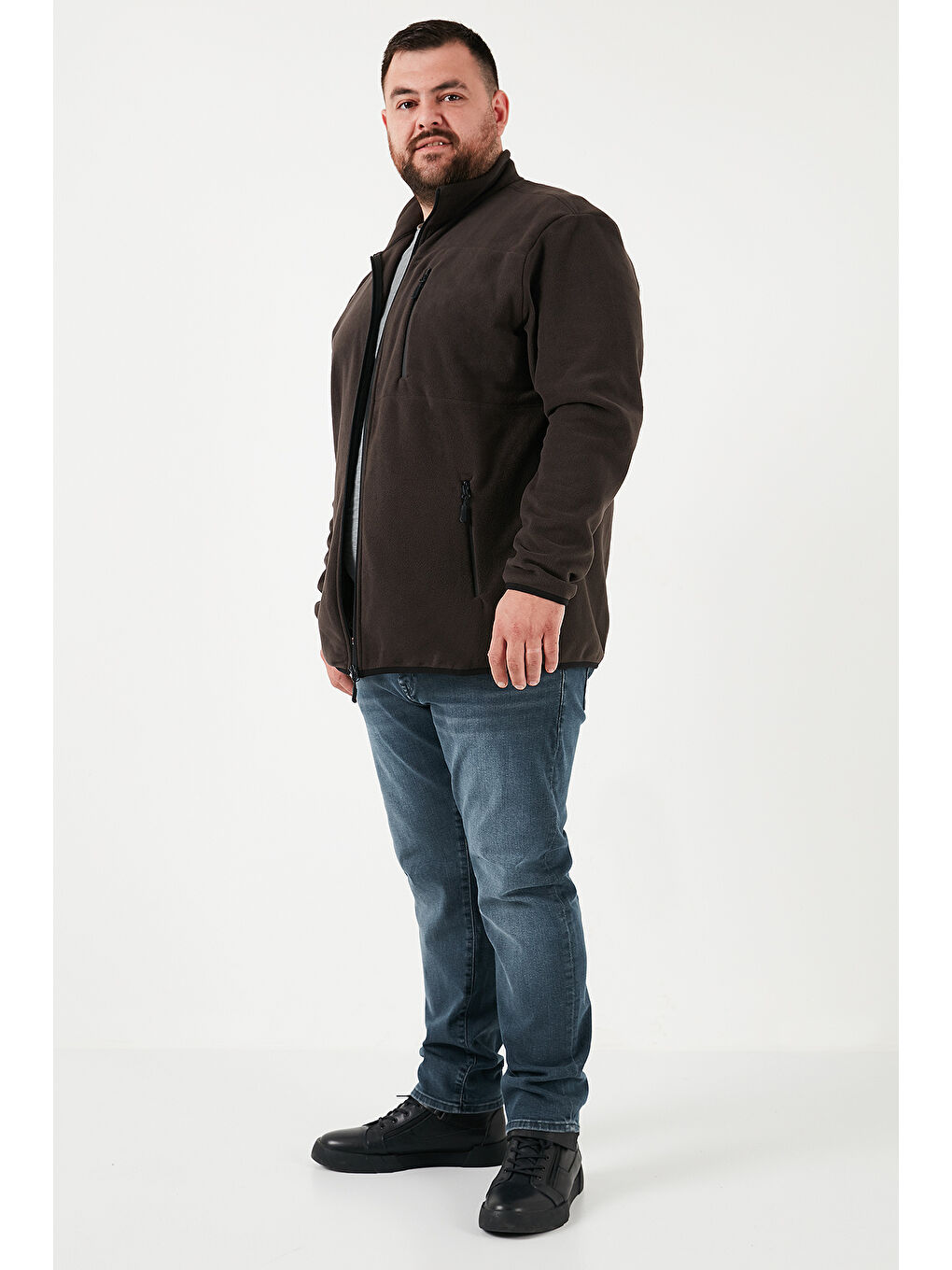 Yeşil Regular Fit Dik Yaka Fermuarlı Büyük Beden 2'li Paket Polar Hırka 5906028BS2-3