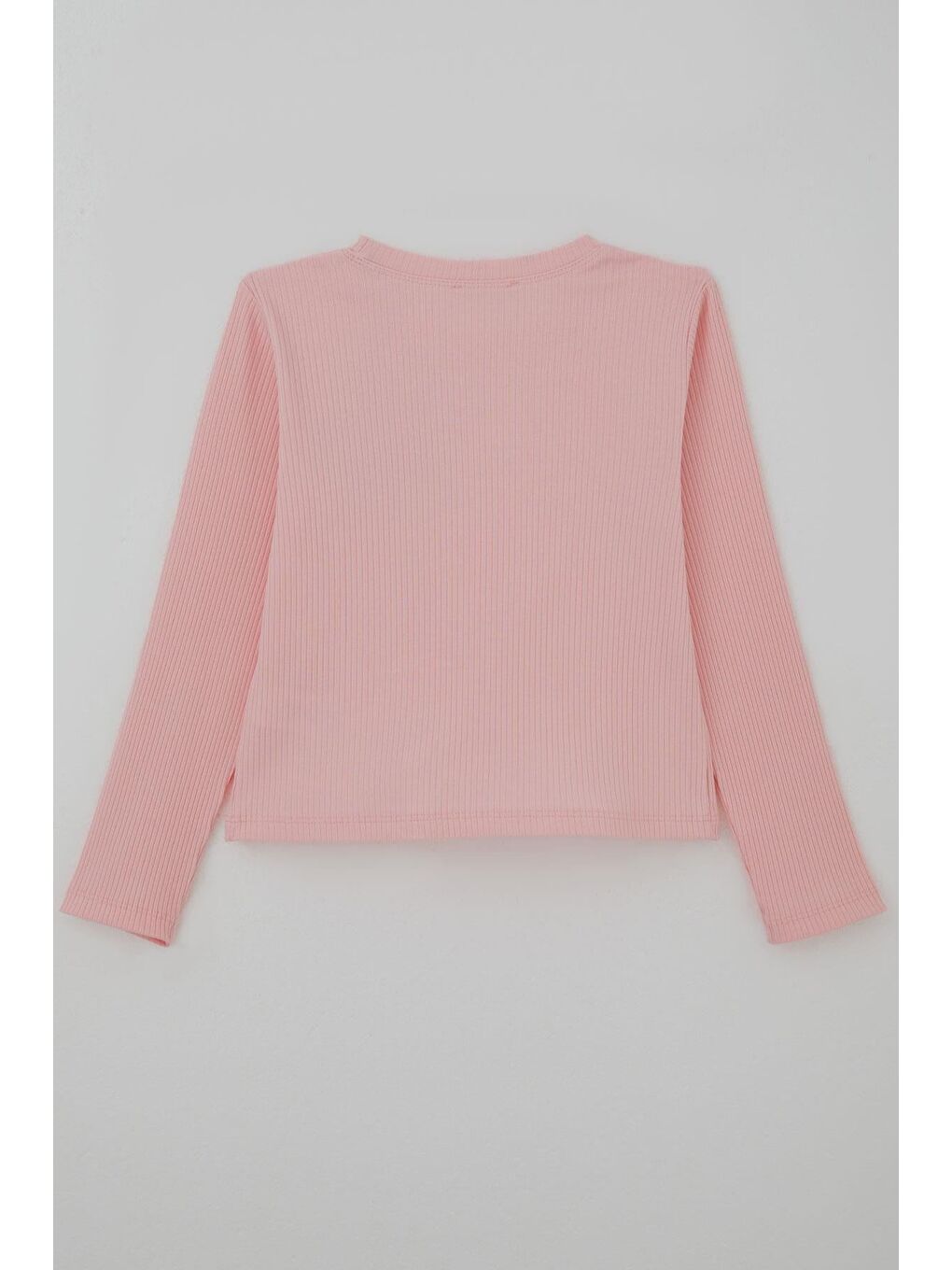 Kız Çocuk Uzun Kollu Tişört Örgü Çiçek Aplikeli Pembe (6-12 Yaş)-1