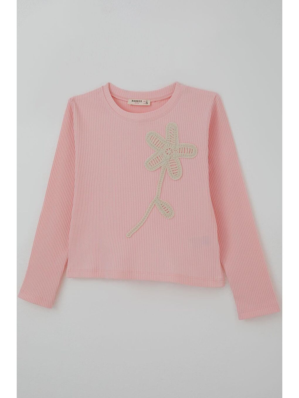 Kız Çocuk Uzun Kollu Tişört Örgü Çiçek Aplikeli Pembe (6-12 Yaş)-2