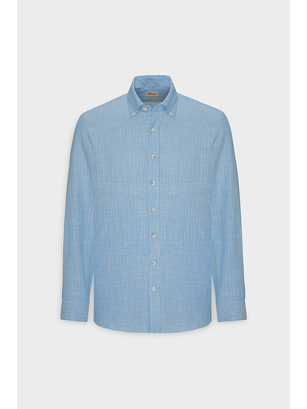 Erkek Yeşil Slim Fit Dar Kesim Gizli Düğmeli Yaka Keten Görünümlü %100 Pamuk Flamlı Gömlek-6