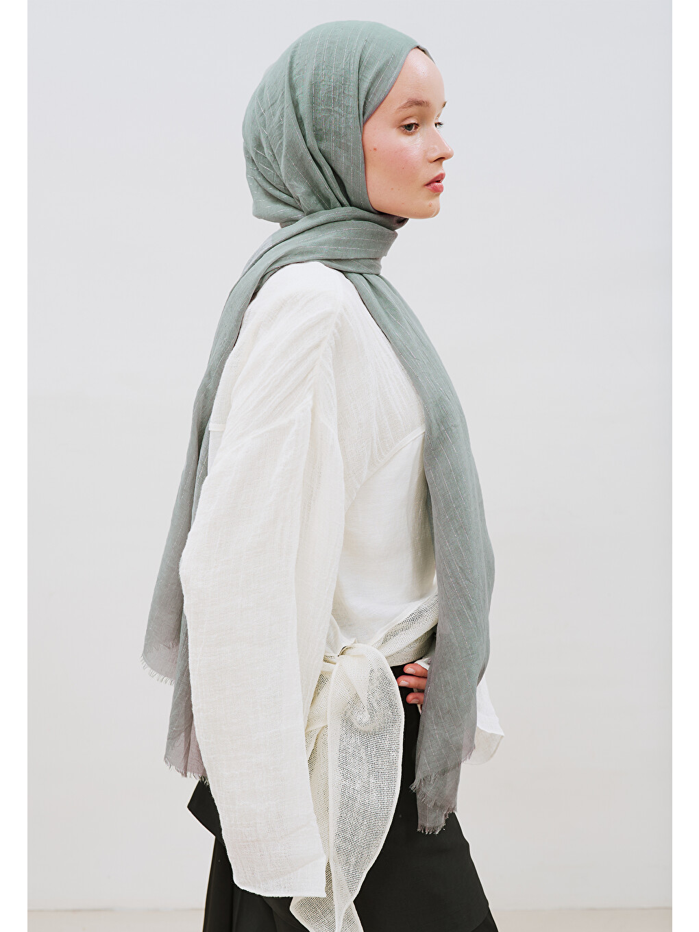 Işıltılı Vual Şal Soft Mavi-4