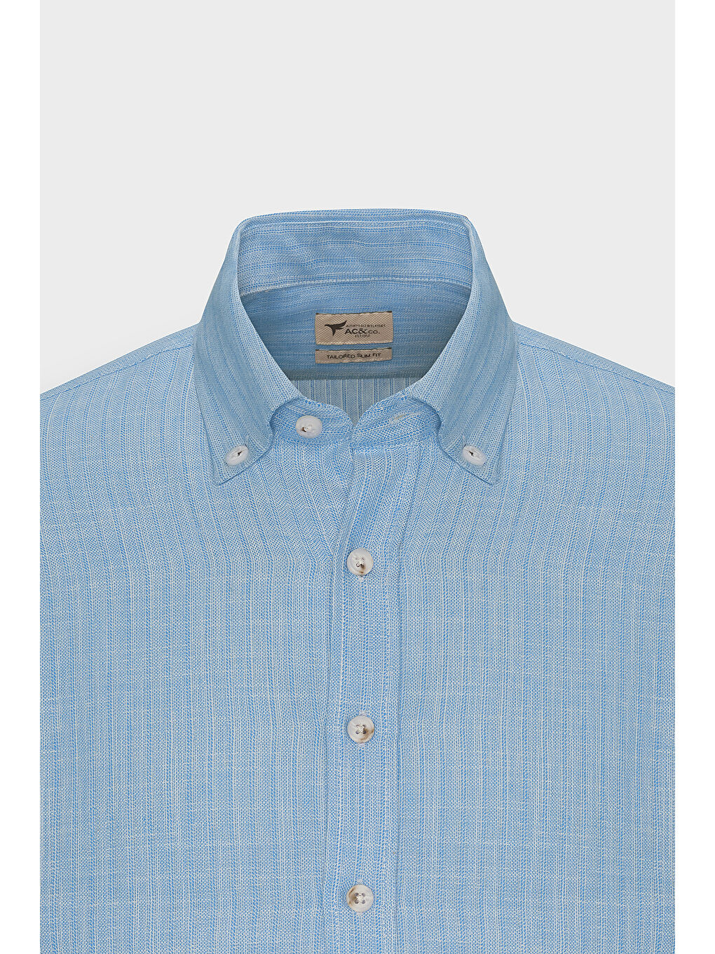 Erkek Yeşil Slim Fit Dar Kesim Gizli Düğmeli Yaka Keten Görünümlü %100 Pamuk Flamlı Gömlek-7