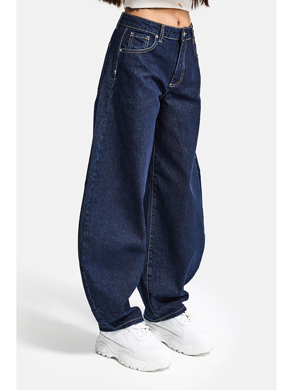 Kadın İndigo Selvedge 7s6-50 Mega Balon Fit %100 Pamuk Denim Jean-1
