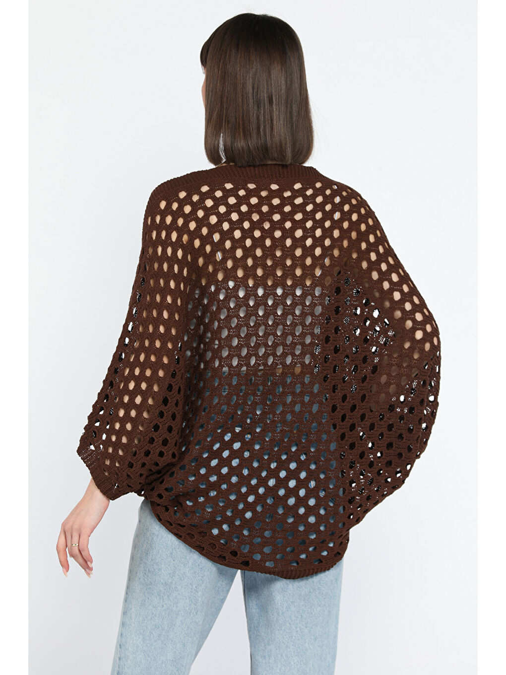 Kahverengi Ajurlu Kadın Triko Bluz-2