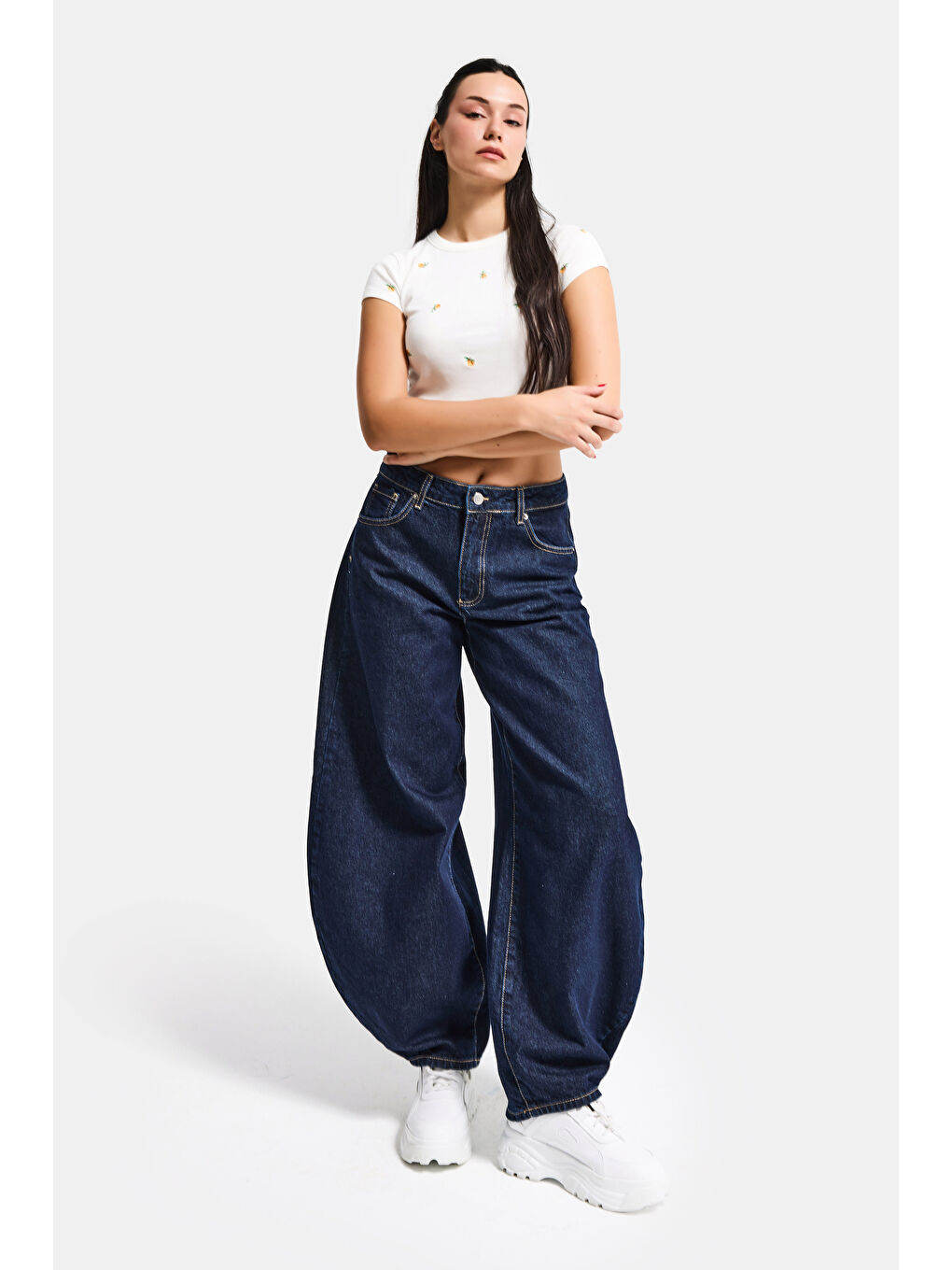 Kadın İndigo Selvedge 7s6-50 Mega Balon Fit %100 Pamuk Denim Jean-2