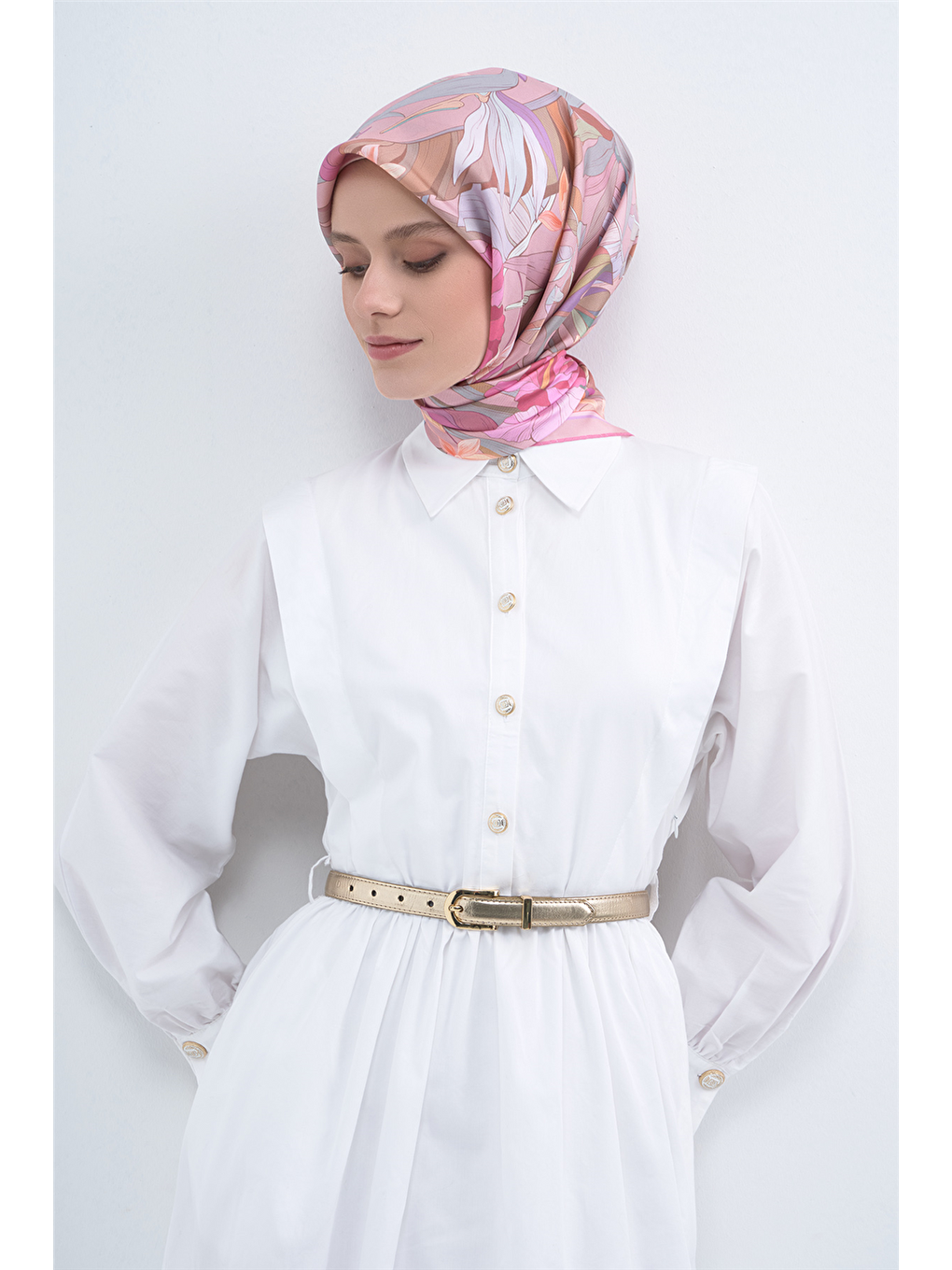 Pembe Saf İpek Sura Eşarp 9500D 52