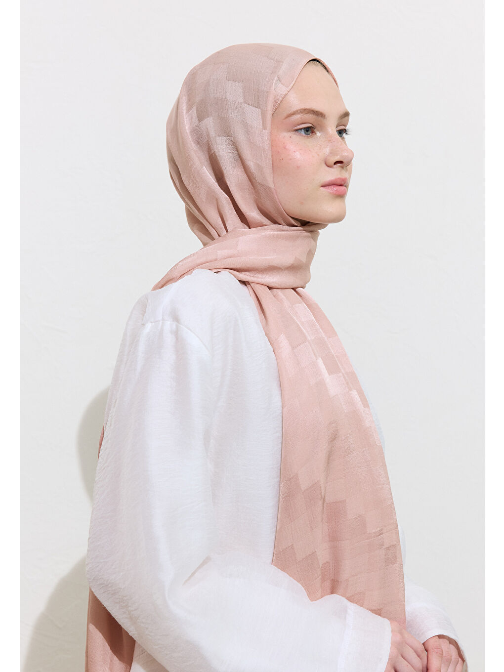 Pembe Nori İpek Jakar Şal Pudra-2