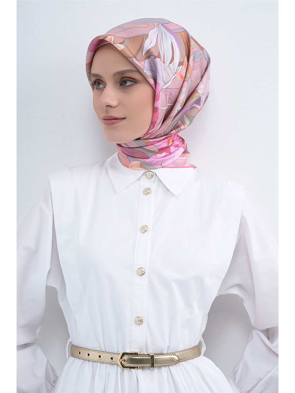 Pembe Saf İpek Sura Eşarp 9500D 52-1