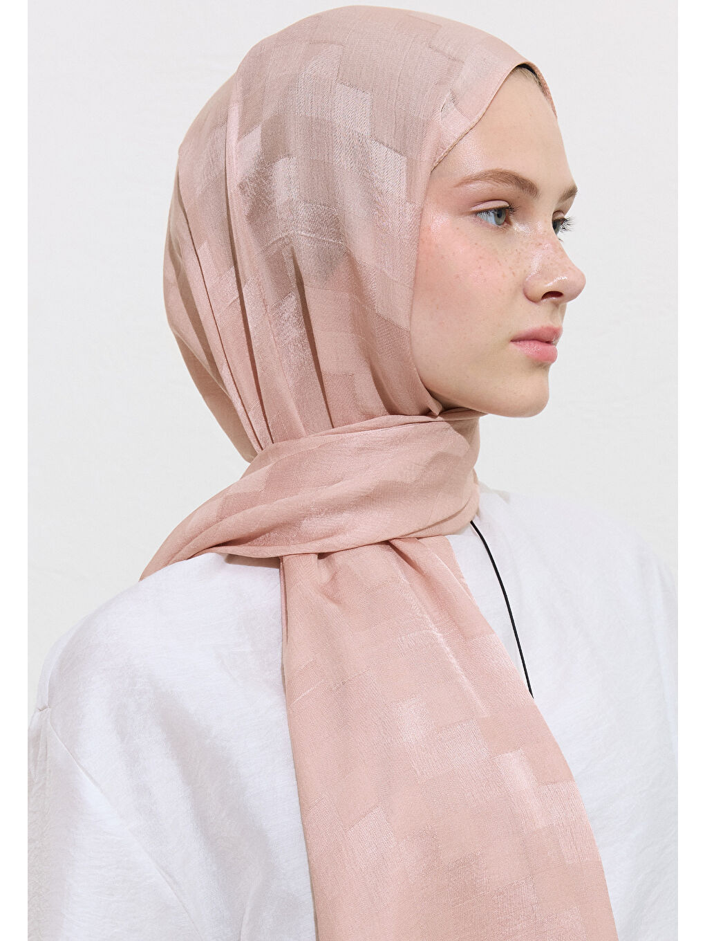 Pembe Nori İpek Jakar Şal Pudra-3