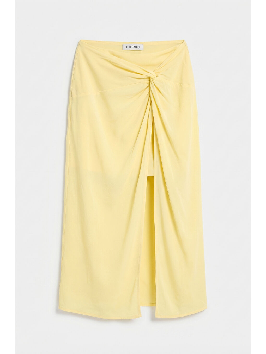 Kadın Sarı s6-108 Maxi Yırtmaçlı Önden Bağlamalı Poliviskon Tasarım Etek-3
