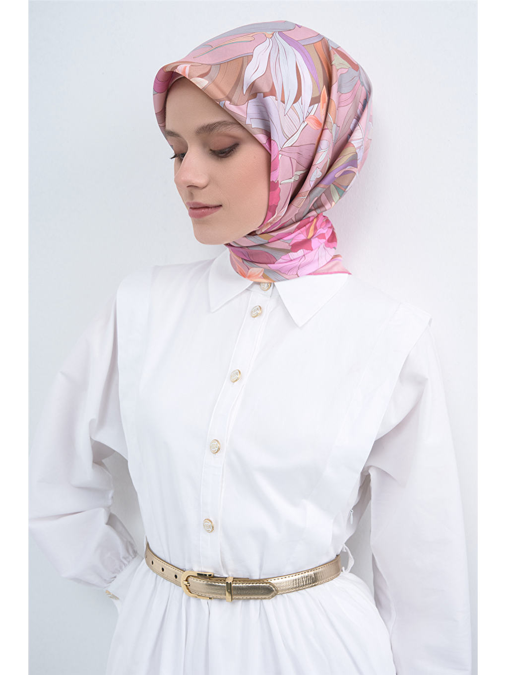 Pembe Saf İpek Sura Eşarp 9500D 52-2