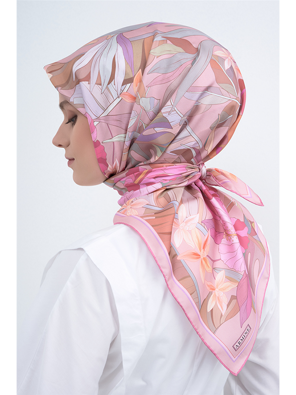 Pembe Saf İpek Sura Eşarp 9500D 52-3