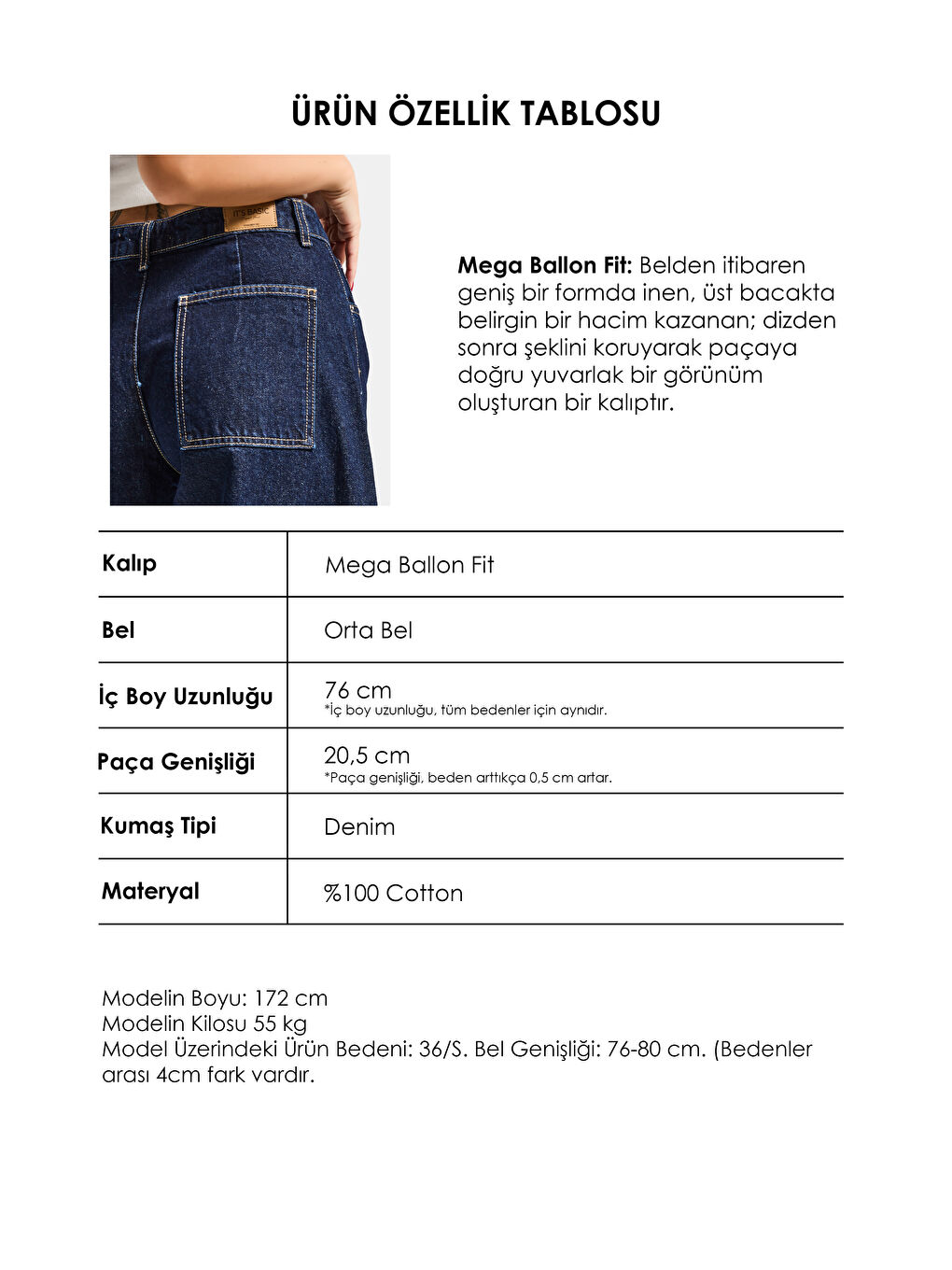 Kadın İndigo Selvedge 7s6-50 Mega Balon Fit %100 Pamuk Denim Jean-4