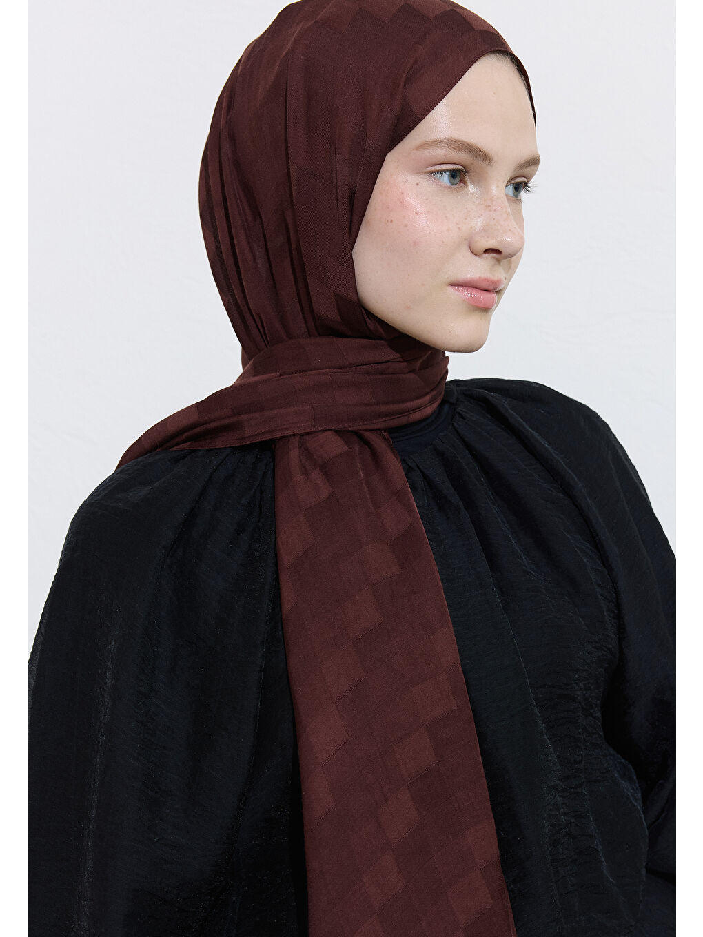 Kahverengi Nori İpek Jakar Şal Ağaç Kabuğu-1