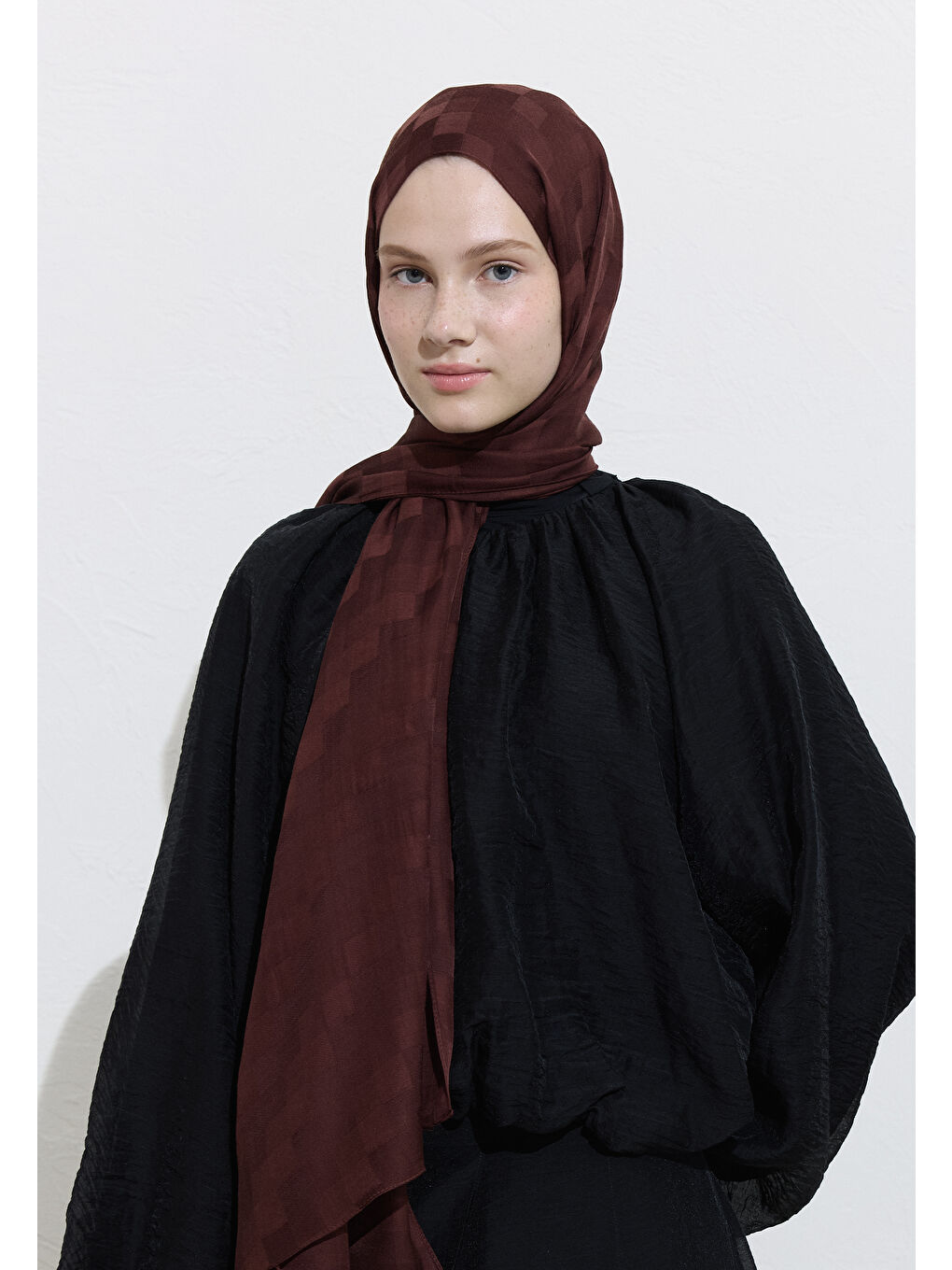 Kahverengi Nori İpek Jakar Şal Ağaç Kabuğu-2