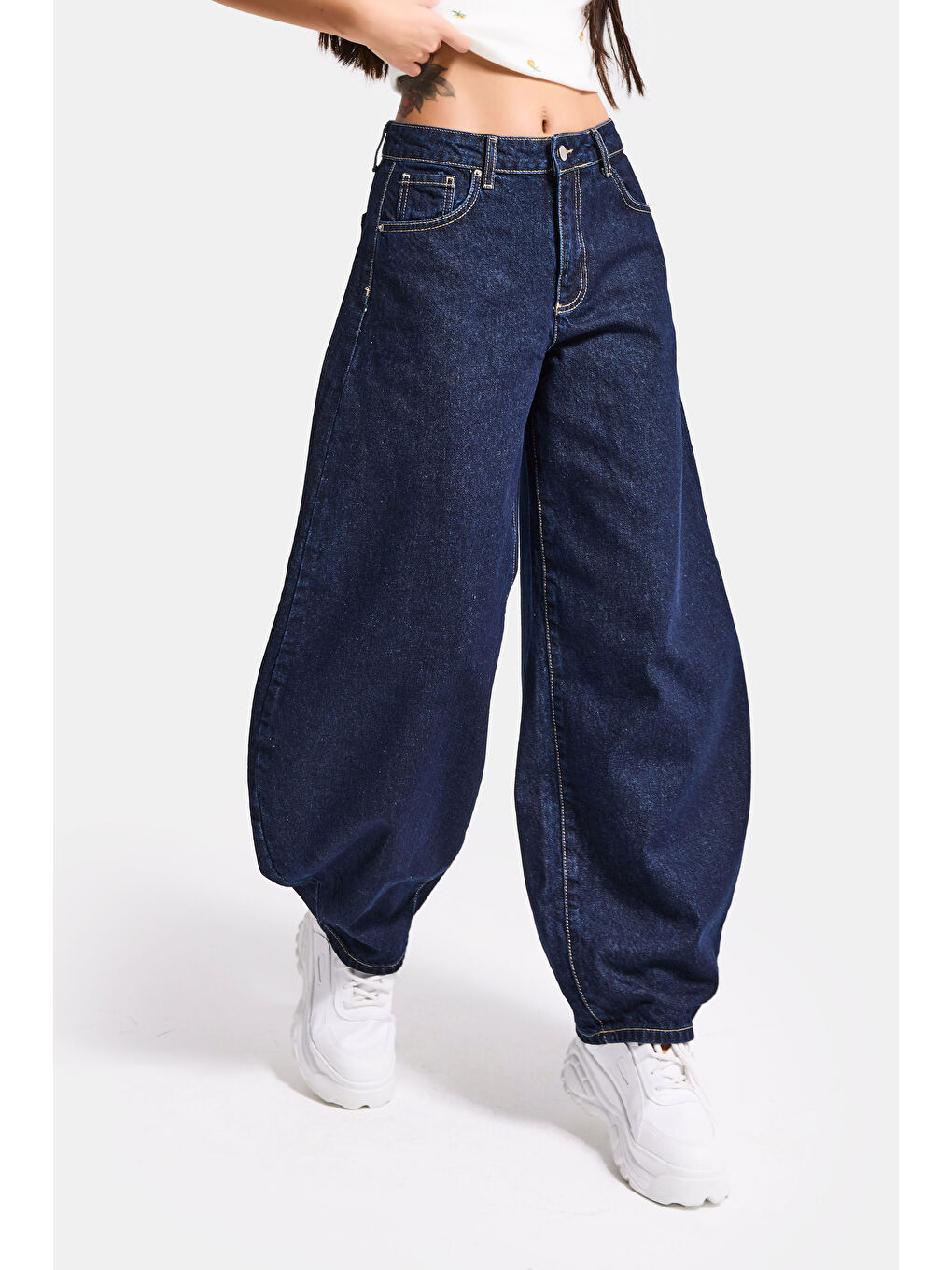 Kadın İndigo Selvedge 7s6-50 Mega Balon Fit %100 Pamuk Denim Jean-5