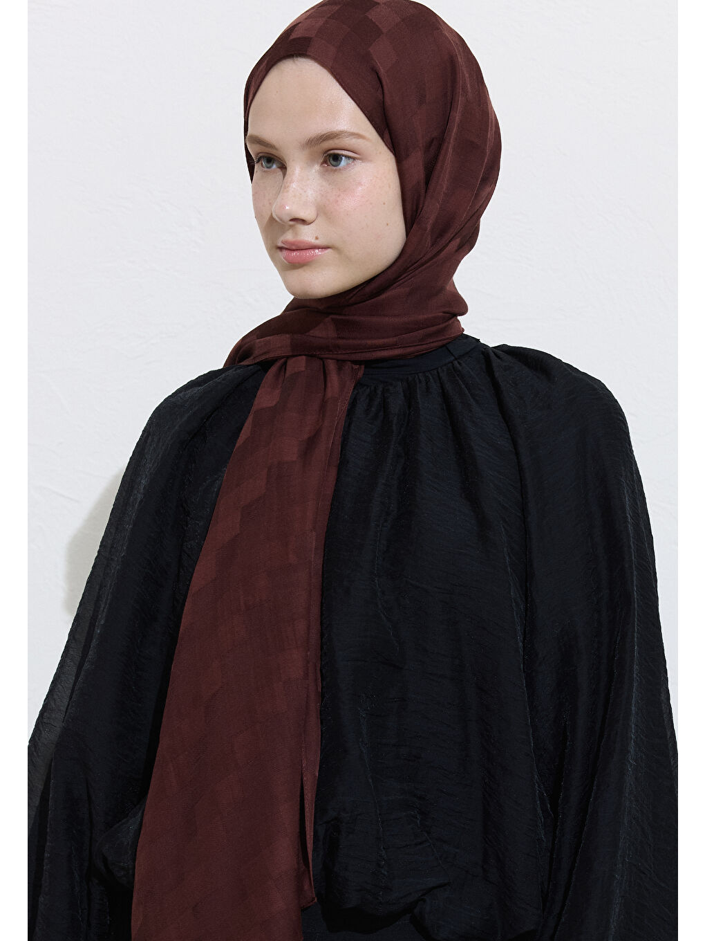 Kahverengi Nori İpek Jakar Şal Ağaç Kabuğu-3