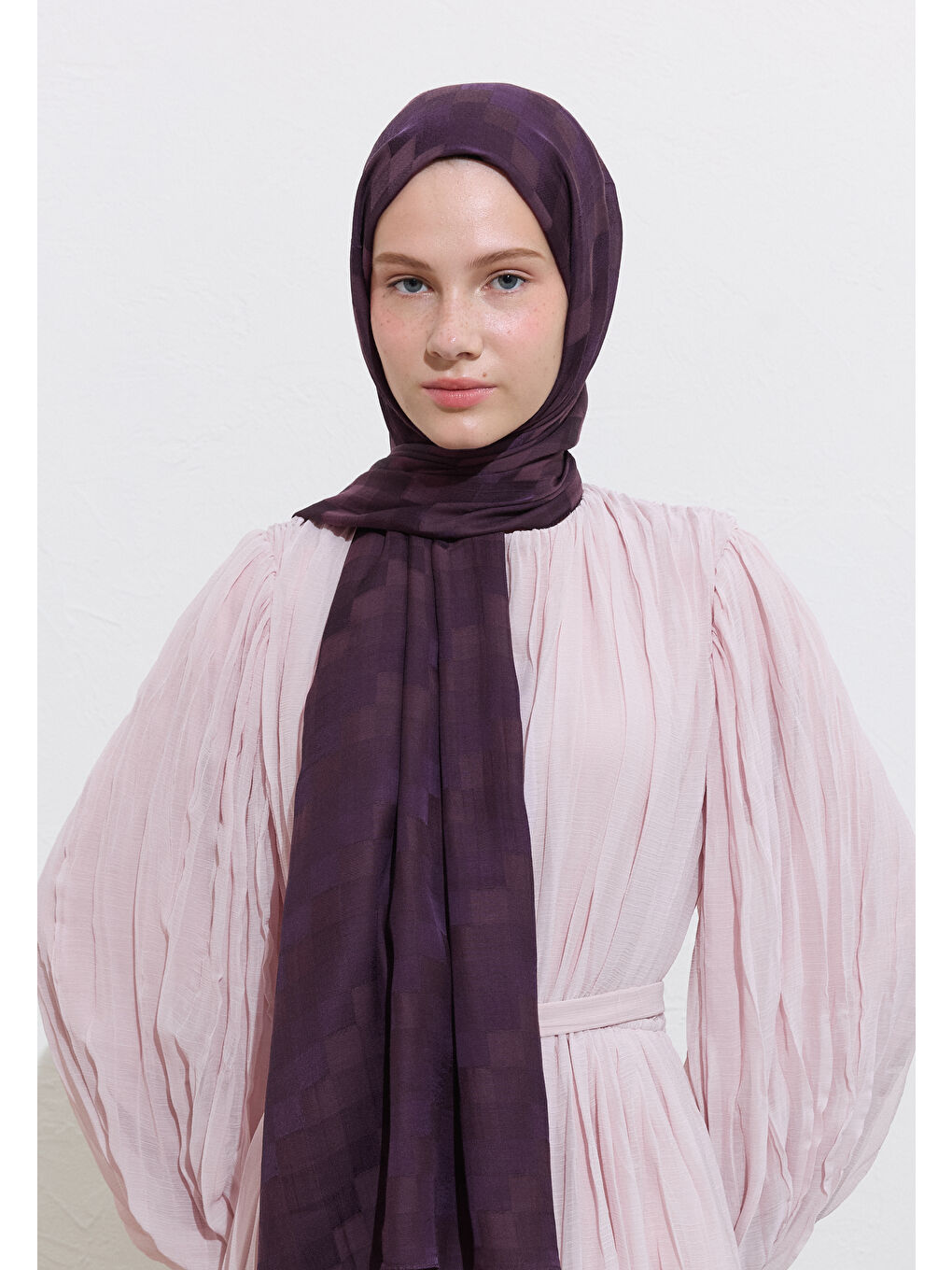 Nori İpek Jakar Şal Mor-1