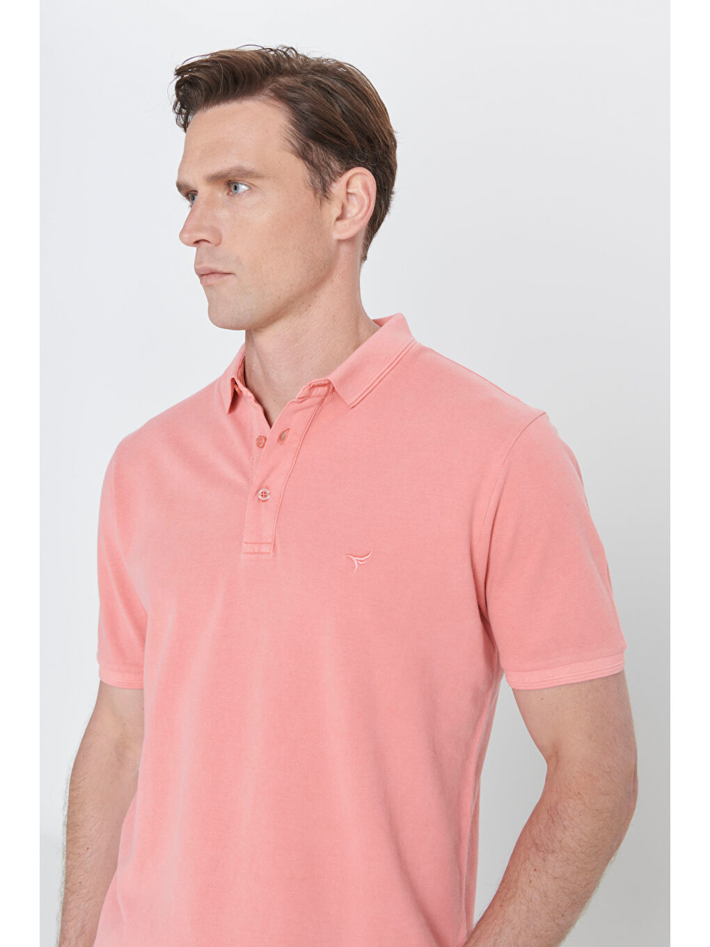 Pembe Erkek Gül Kurusu Slim Fit Dar Kesim Polo Yaka %100 Pamuk Kısa Kollu Desenli Tişört-3