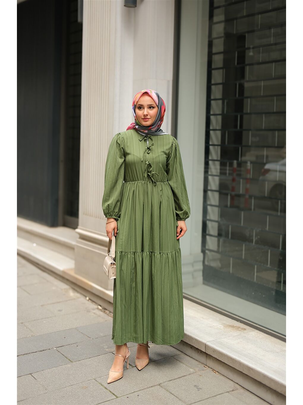 Kadın Bel Büzgülü Elbise Yeşil