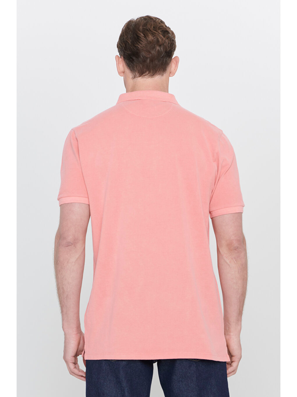 Pembe Erkek Gül Kurusu Slim Fit Dar Kesim Polo Yaka %100 Pamuk Kısa Kollu Desenli Tişört-4