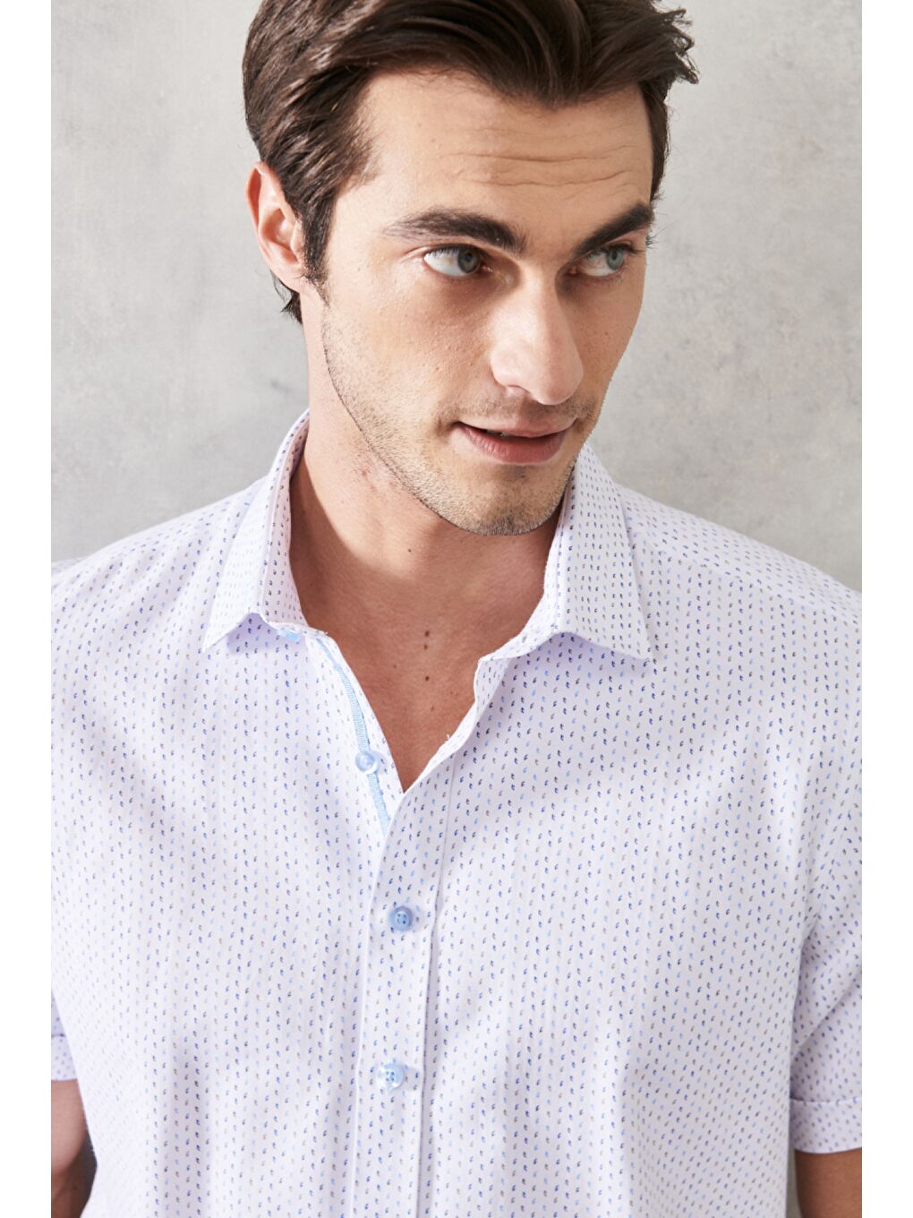 Erkek Beyaz Slim Fit Dar Kesim Klasik Yaka Baskılı Gömlek-2