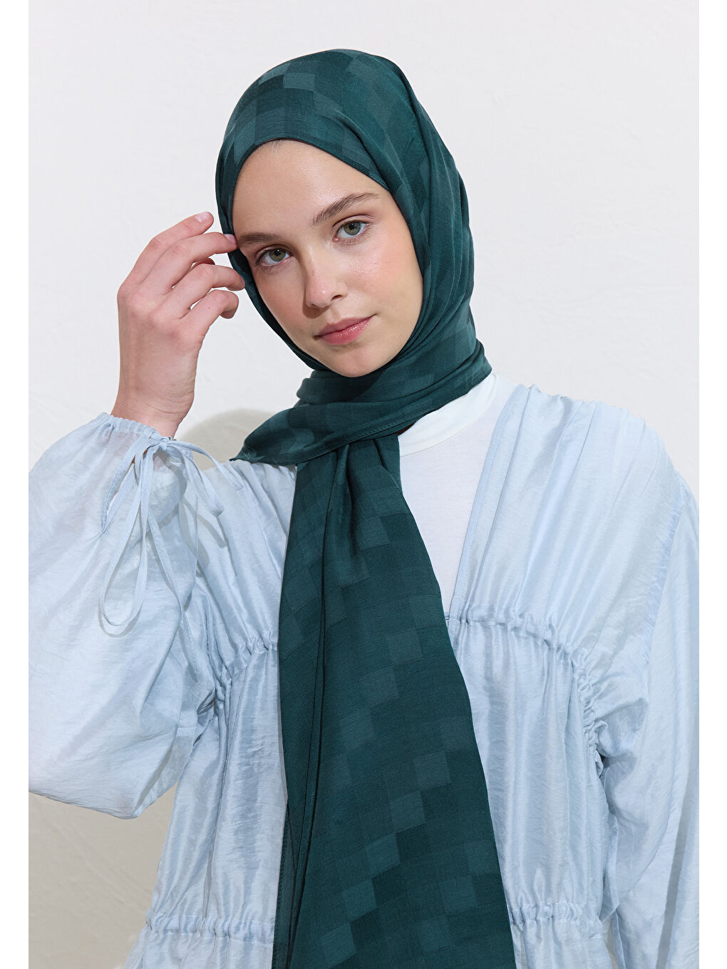 Nori İpek Jakar Şal Petrol-1