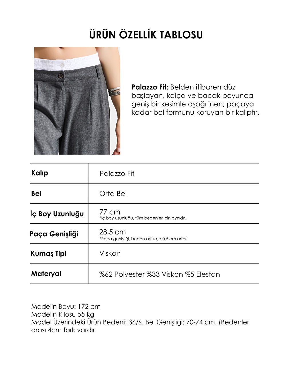 Kadın Antrasit s6 Palazzo Fit Boxer Kemer Detaylı Poliviskon Kumaş Pantolon-4