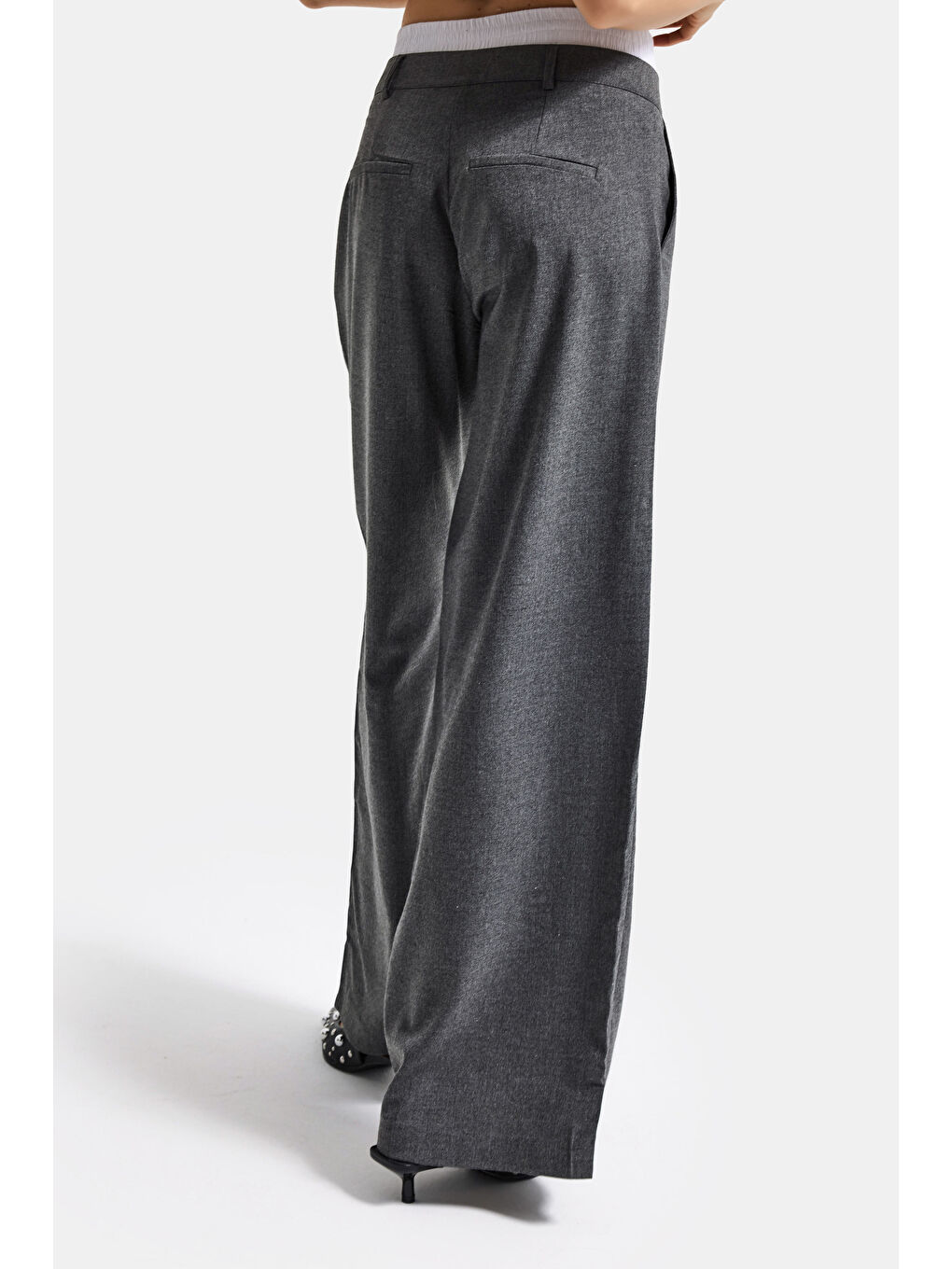 Kadın Antrasit s6 Palazzo Fit Boxer Kemer Detaylı Poliviskon Kumaş Pantolon-5