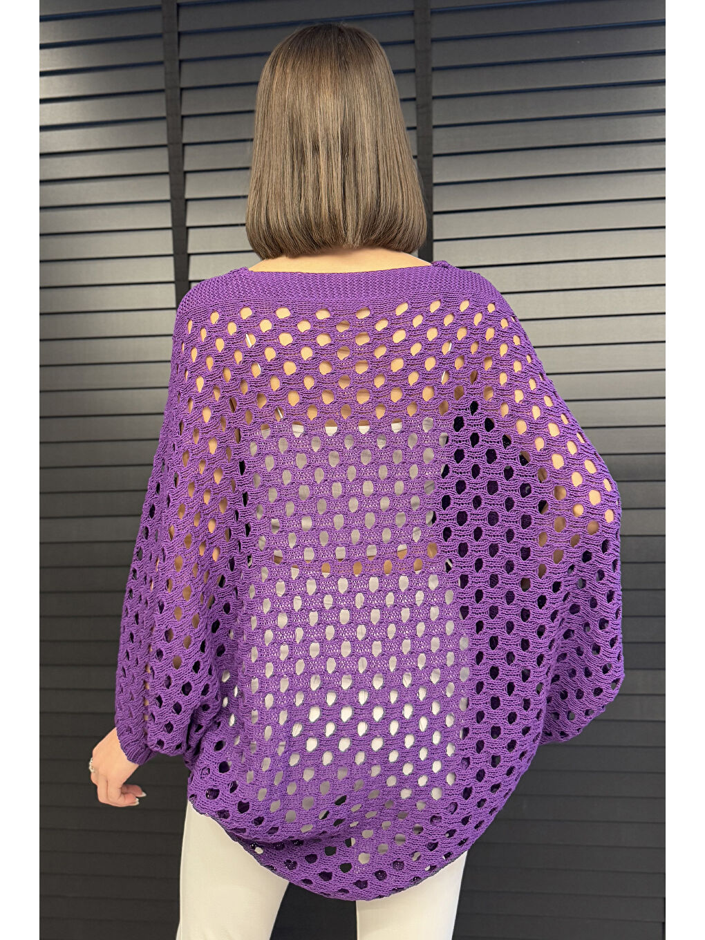 Mor Ajurlu Kadın Triko Bluz-2