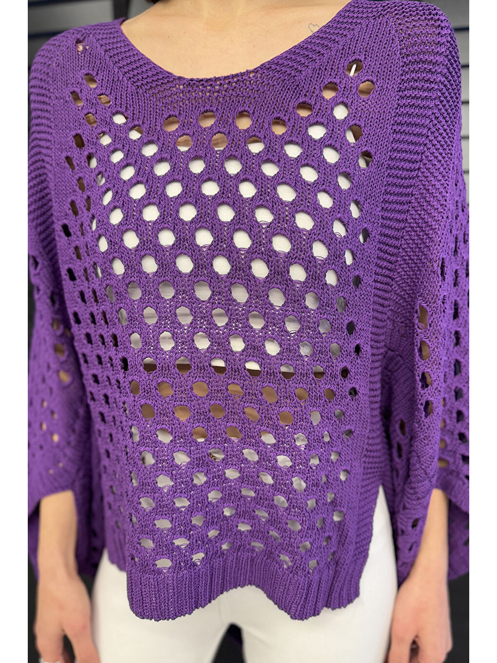 Mor Ajurlu Kadın Triko Bluz-3