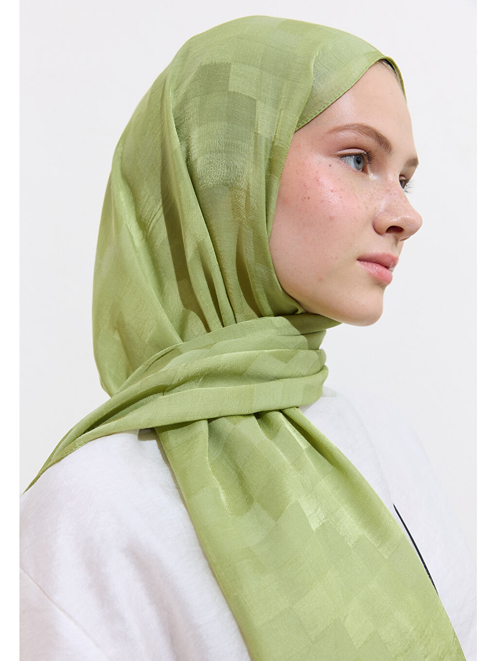 Yeşil Nori İpek Jakar Şal Mint-1