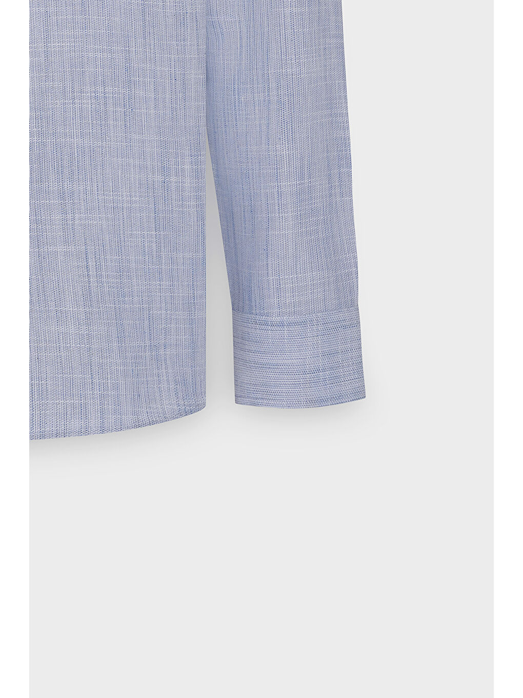 Erkek Mavi Slim Fit Dar Kesim Gizli Düğmeli Yaka Keten Görünümlü %100 Pamuk Flamlı Gömlek-8