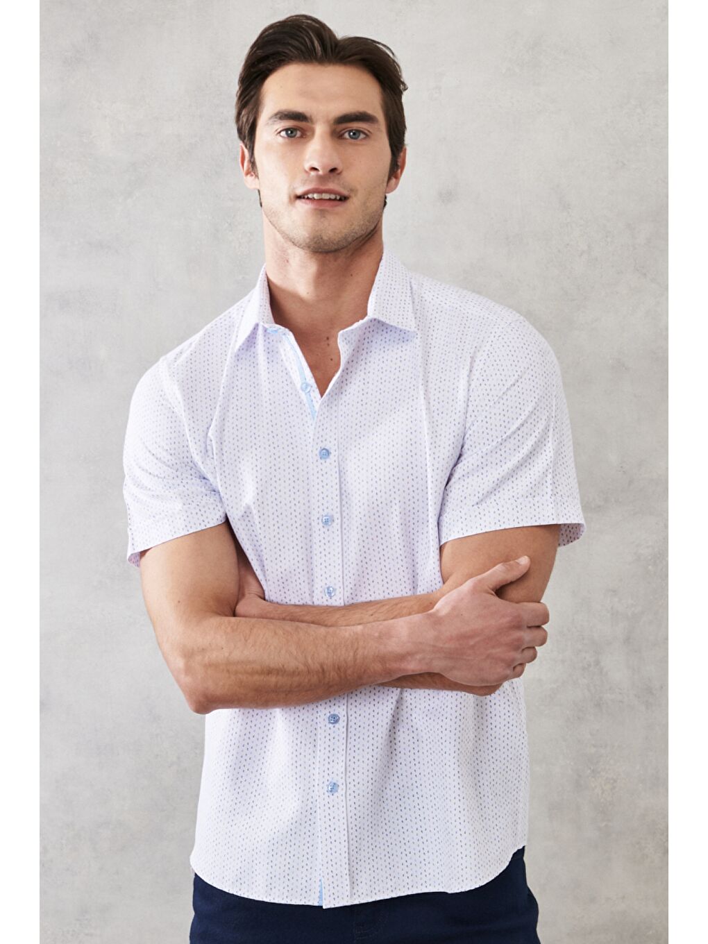 Erkek Beyaz Slim Fit Dar Kesim Klasik Yaka Baskılı Gömlek-3