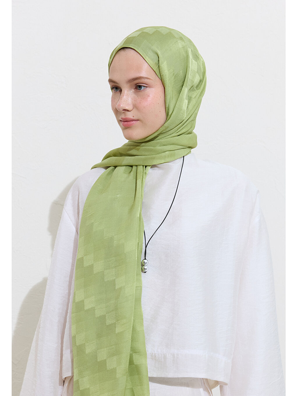 Yeşil Nori İpek Jakar Şal Mint-2