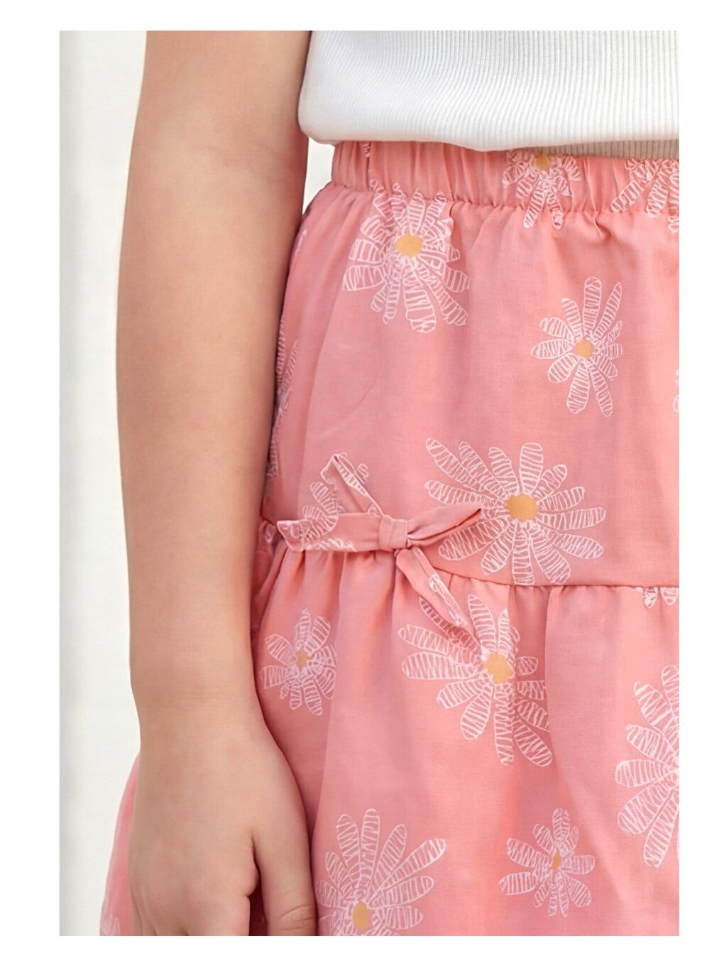Pembe Kız Çocuk Pamuklu Papatya Desenli Tişört Etek Takım-3