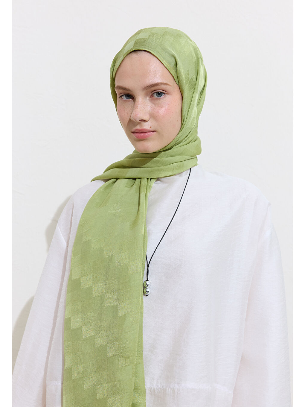 Yeşil Nori İpek Jakar Şal Mint-3